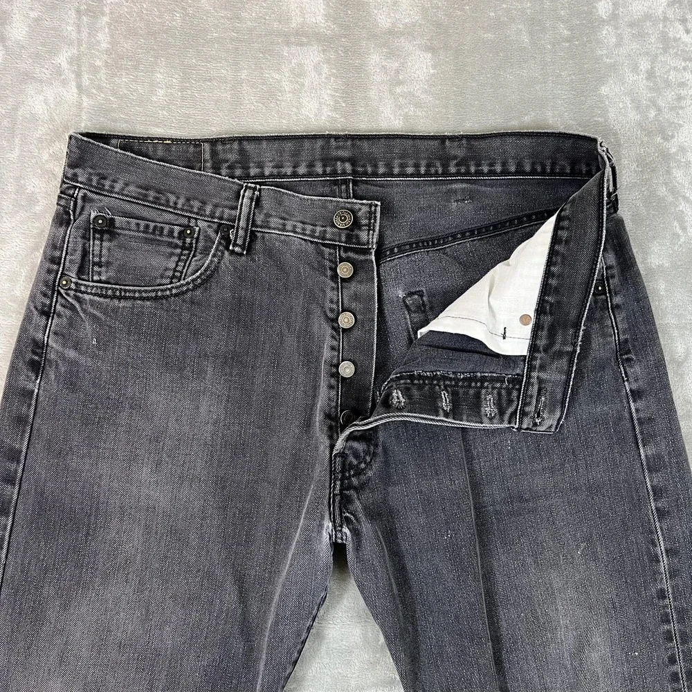 Y2K Levis 501 Jeans Mens 38x32 Gray Denim Button Fly Straight Leg Charcoal Wash